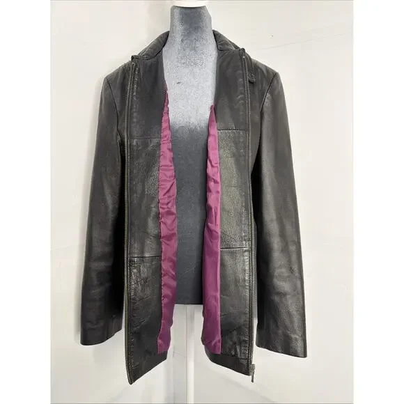 Kim Rogers Brown Genuine Leather Lined Full Zip Jacket Coat Women’s Size Large - Picture 6 of 11